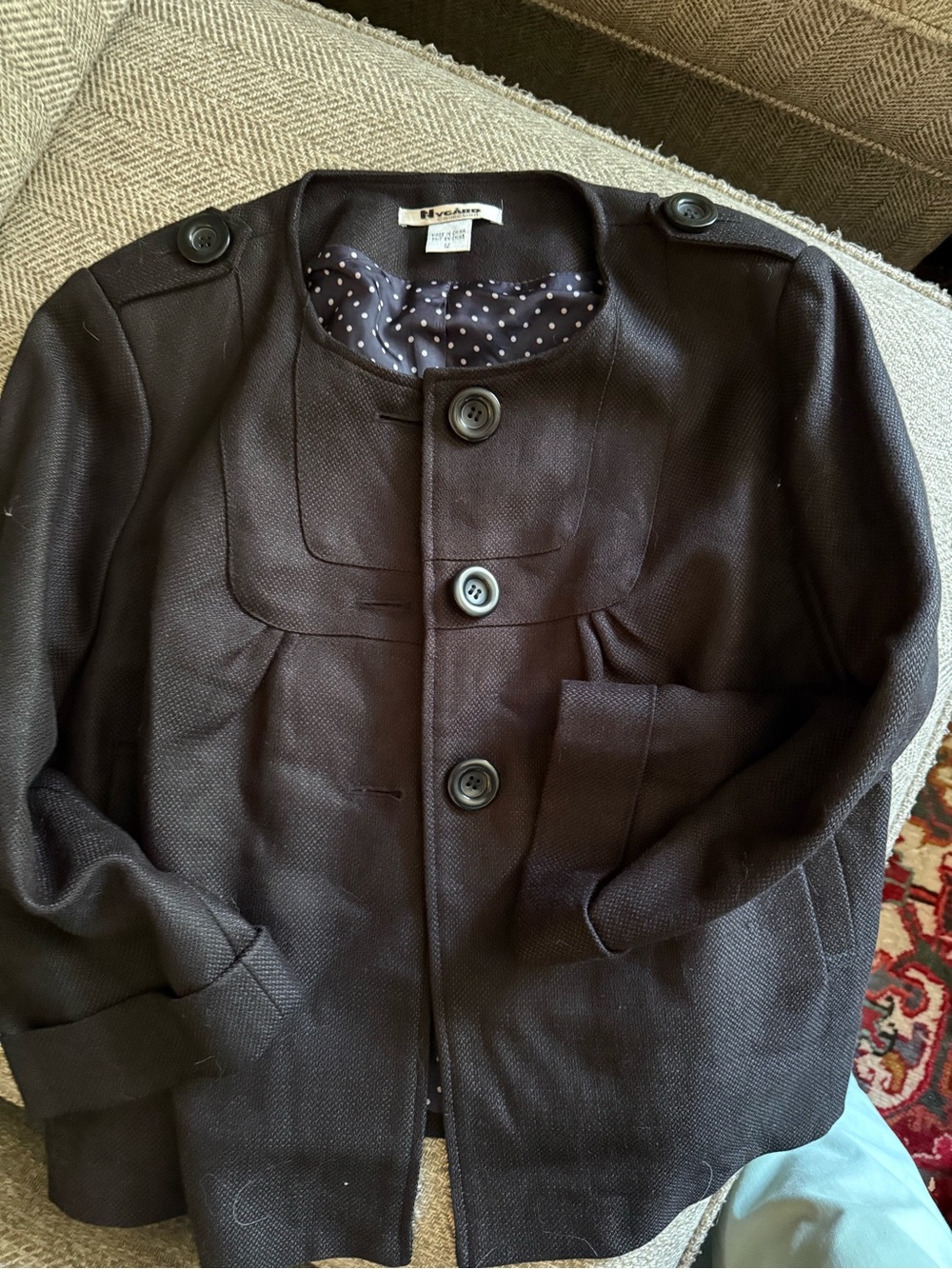 Peter Nygard Collection Black Textured Linen Blend Jacket Women’s 12
